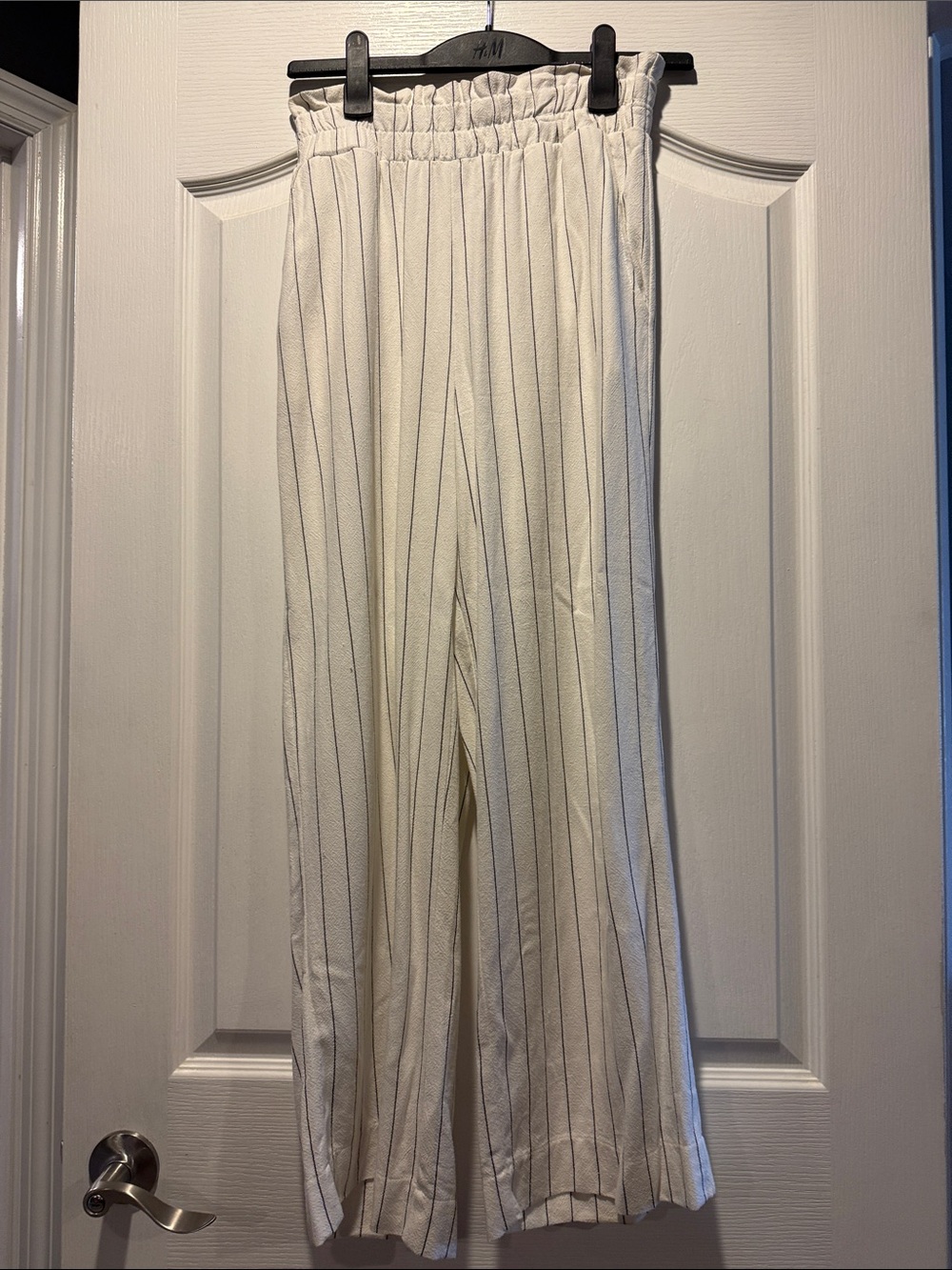 Sienna Sky Cream Wide Leg Pinstripe Paperbag Waist Pants
